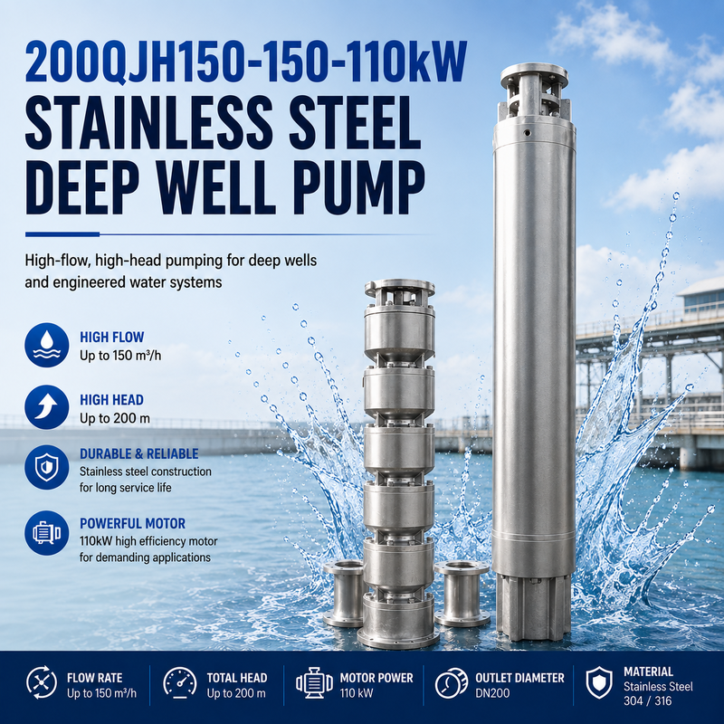200QJH150-150-110kW 스테인리스 스틸 심정용 펌프, 심정 및 엔지니어링 수처리 시스템을 위한 고유량, 고양정 펌핑