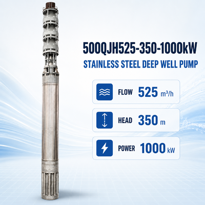 525 m³/h Flow 350 m Head 1000 kW Power Stainless Steel Deep Well Submersible Seawater Pump