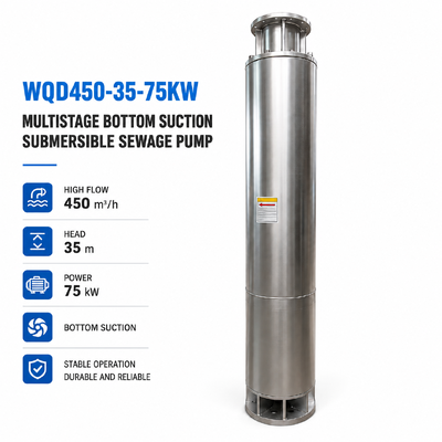 WQD450-35-75KW 450m³/h 유량 및 35m 양정의 다단 하향 흡입 잠수 하수 펌프